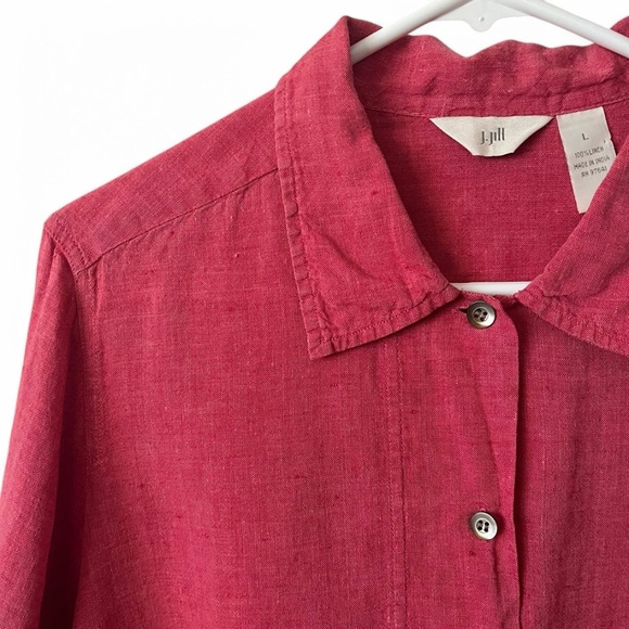 J. Jill 100% Linen Collared Button Down Top Size Large Long Sleeve Lightweight - Picture 2 of 12